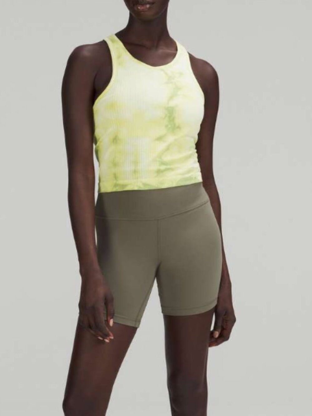 Lululemon Ebb to Street Cropped Racerback Tank Top Marble Dye Wasabi Size 8